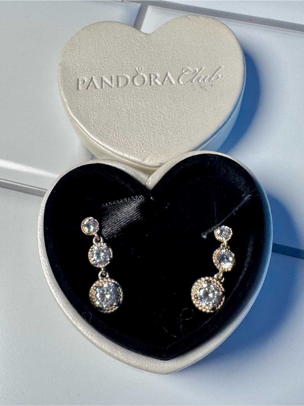 Pandora Gold Triple Drop Clear Cubic Zirconia Earrings